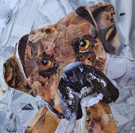 boxer dog collage recycled magazines